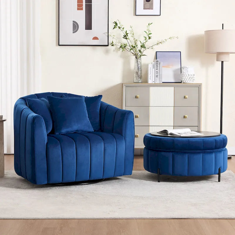 Poltrona girevole moderna da 40,4 W, poltrona singola girevole con pouf