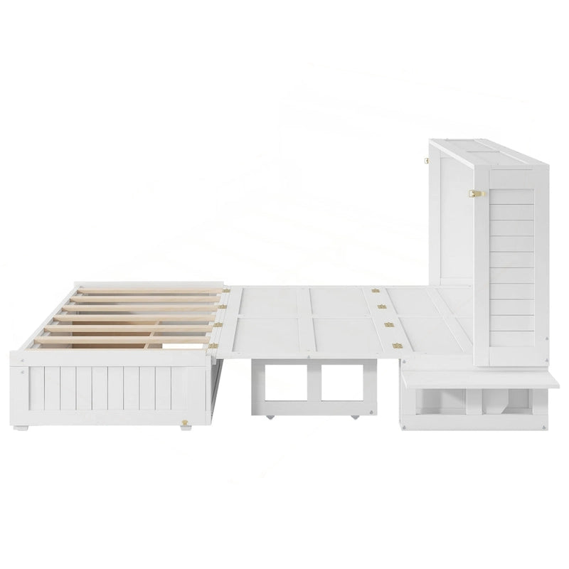 Letto a scomparsa matrimoniale versatile con cassetto e scaffali laterali