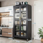 Dispensa da cucina, mobile contenitore a 6 ripiani in metallo con anta trasparente, ripiani regolabili e ruote