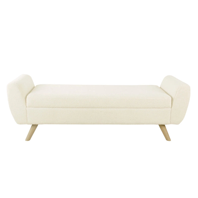Panca Contenitore Ottomana con Braccioli, Sherpa Crema, Marrone, 152 cm