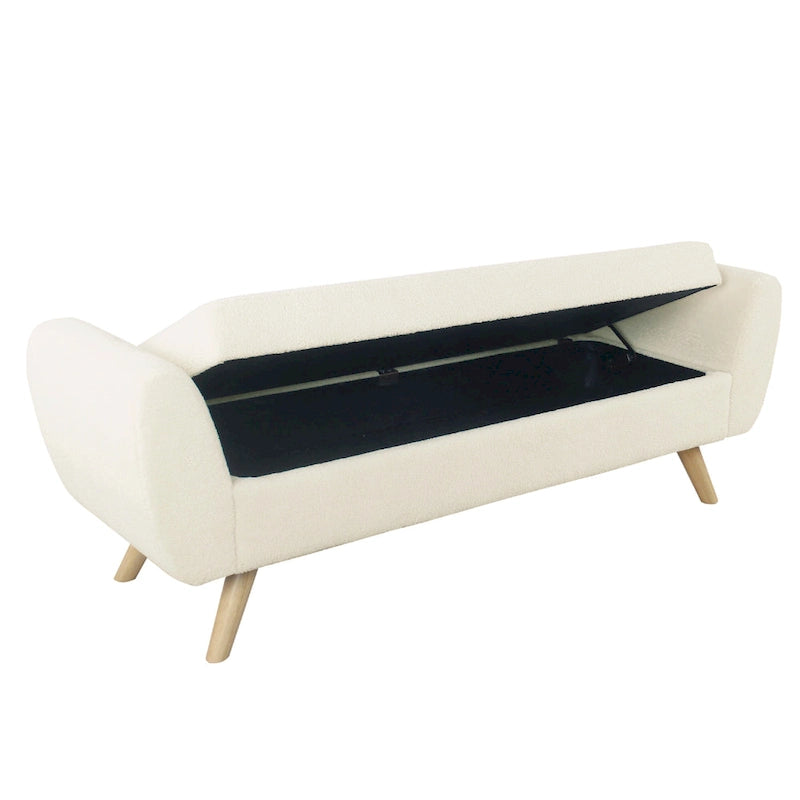 Panca Contenitore Ottomana con Braccioli, Sherpa Crema, Marrone, 152 cm