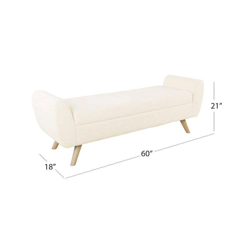 Panca Contenitore Ottomana con Braccioli, Sherpa Crema, Marrone, 152 cm