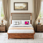 Letto a piattaforma Queen Size con testiera imbottita e luci a LED