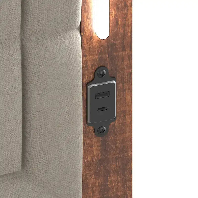 Letto a piattaforma Queen Size con testiera imbottita e luci a LED