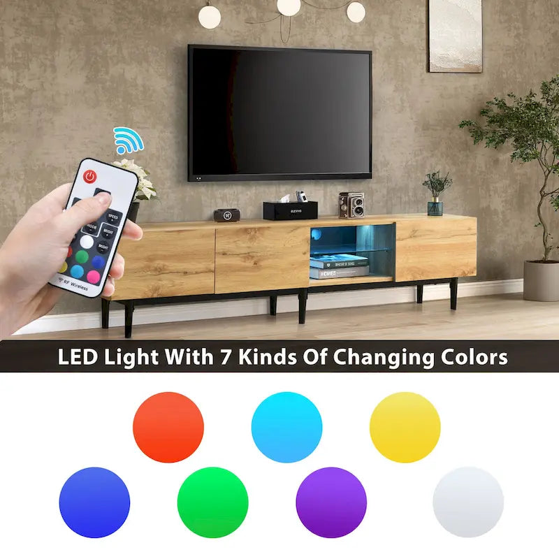 Mobile porta TV in legno da 70 con LED, ante e ripiani aperti per TV fino a 80 pollici