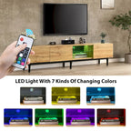 Mobile porta TV in legno da 70 con LED, ante e ripiani aperti per TV fino a 80 pollici