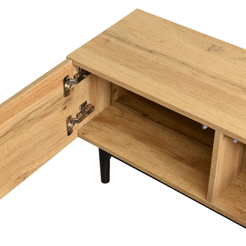 Mobile porta TV in legno da 70 con LED, ante e ripiani aperti per TV fino a 80 pollici