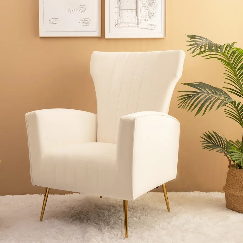 Poltrona Wingback bianca 29.9 con gambe dorate