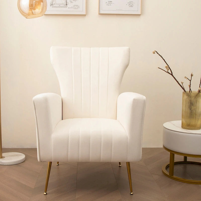 Poltrona Wingback bianca 29.9 con gambe dorate