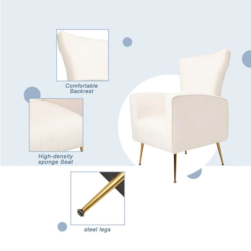Poltrona Wingback bianca 29.9 con gambe dorate