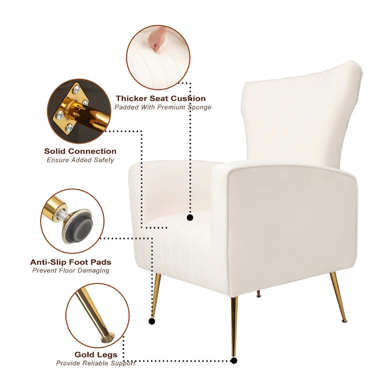 Poltrona Wingback bianca 29.9 con gambe dorate