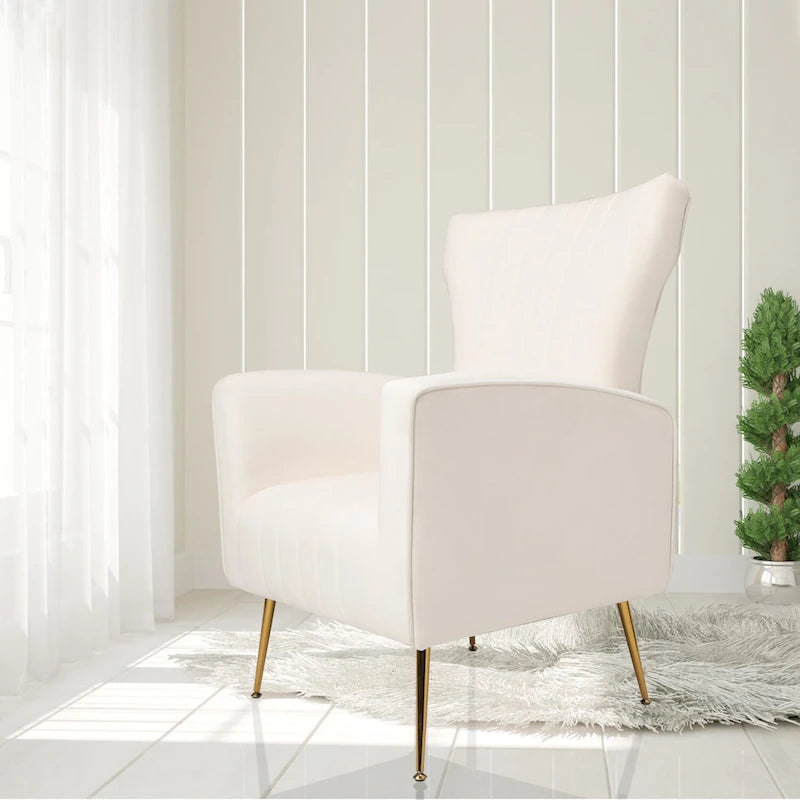 Poltrona Wingback bianca 29.9 con gambe dorate