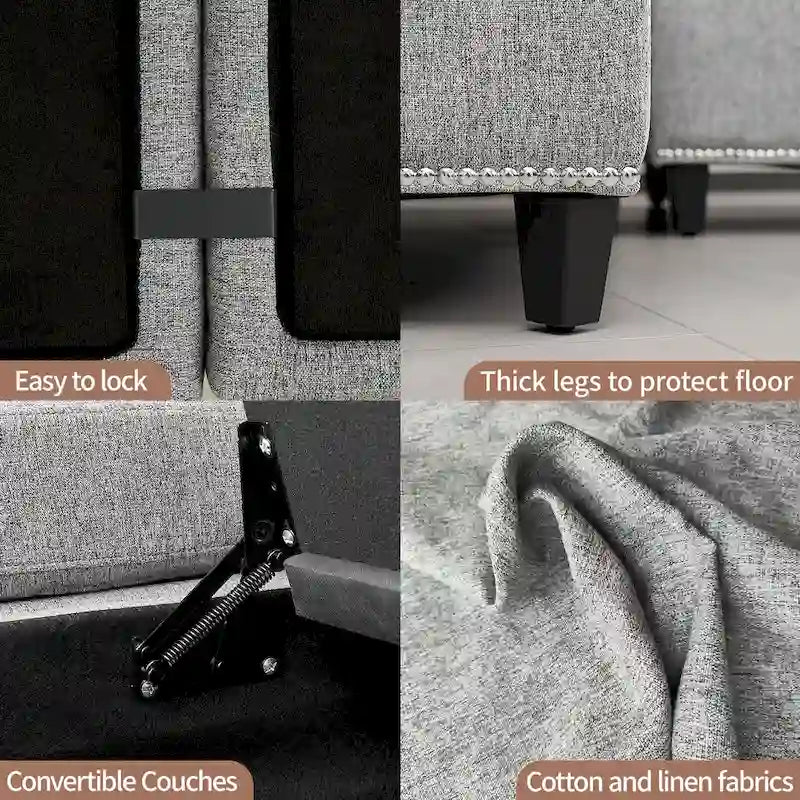 100 ampi divani componibili a U a 6 posti con contenitore, chaise longue reversibile e comodi cuscini profondi