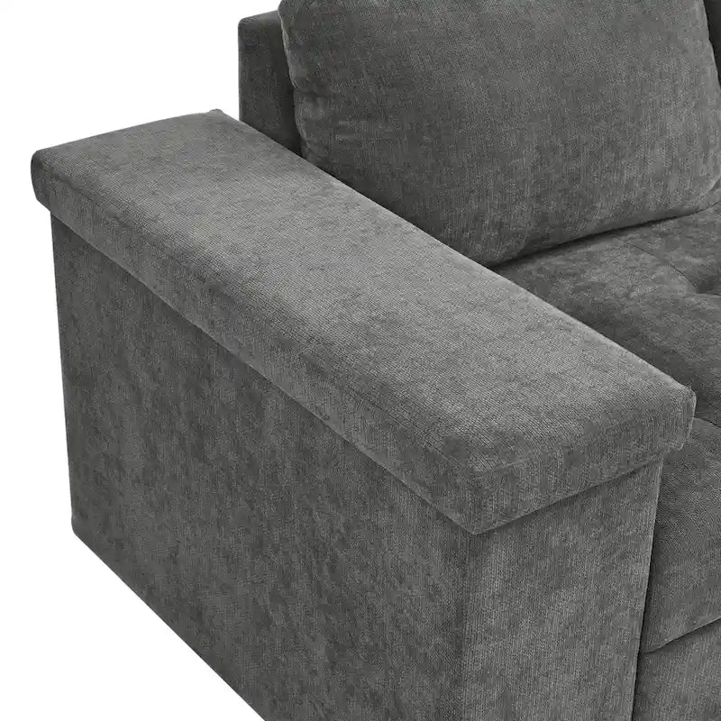 Divano sezionale a 4 posti a L da 91,5 cm con letto estraibile, contenitore nascosto e braccioli funzionali, per soggiorno