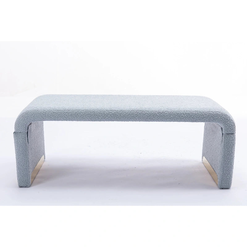 Panca moderna nuova in tessuto Boucle, poggiapiedi, sgabello da camera da letto, panca per scarpe con gambe in metallo dorato
