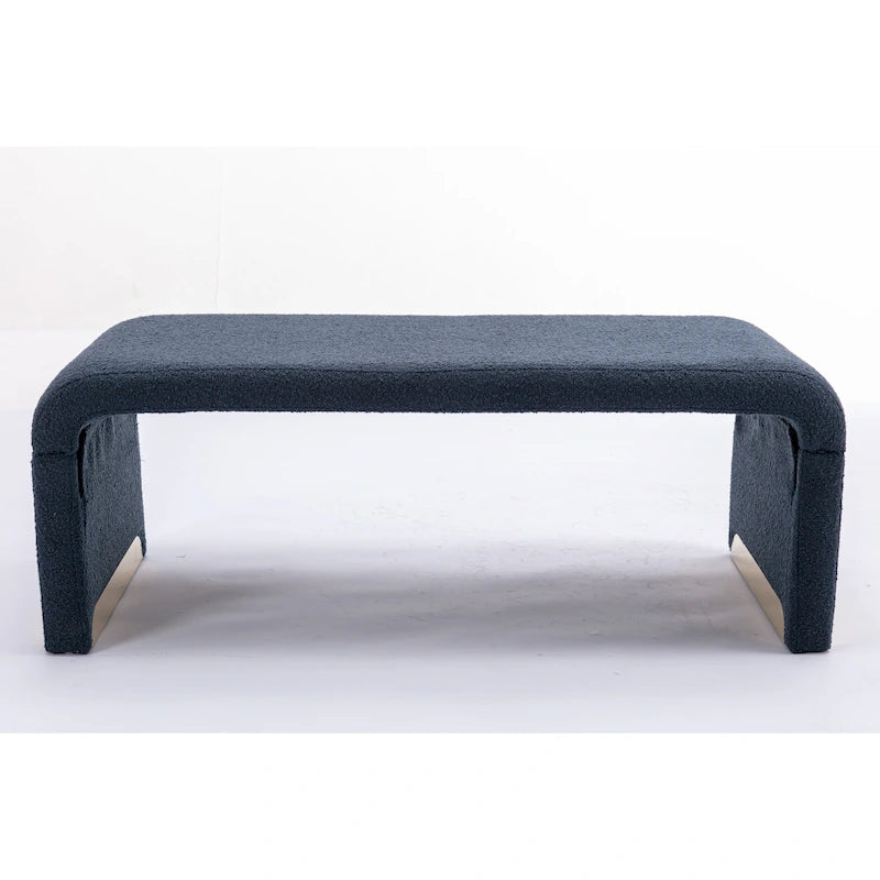 Panca moderna nuova in tessuto Boucle, poggiapiedi, sgabello da camera da letto, panca per scarpe con gambe in metallo dorato