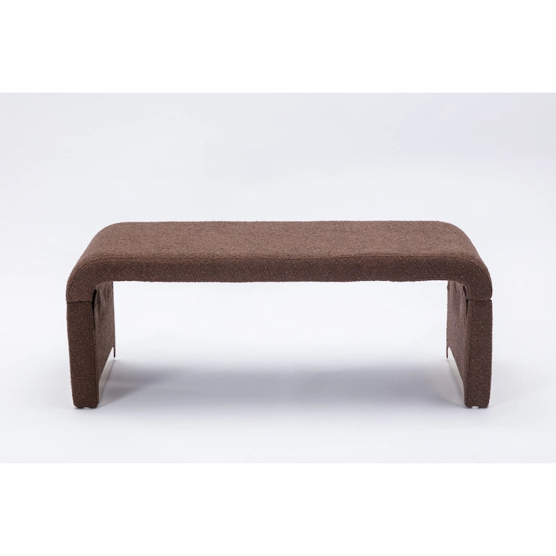 Panca moderna nuova in tessuto Boucle, poggiapiedi, sgabello da camera da letto, panca per scarpe con gambe in metallo dorato