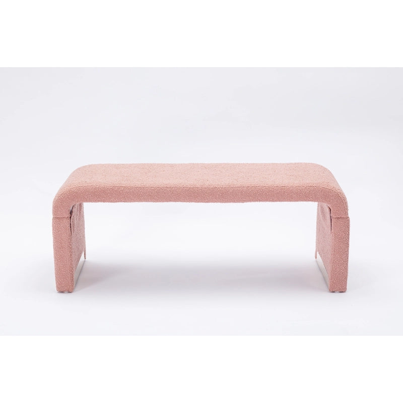Panca moderna nuova in tessuto Boucle, poggiapiedi, sgabello da camera da letto, panca per scarpe con gambe in metallo dorato