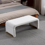 Panca moderna nuova in tessuto Boucle, poggiapiedi, sgabello da camera da letto, panca per scarpe con gambe in metallo dorato