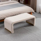 Panca moderna nuova in tessuto Boucle, poggiapiedi, sgabello da camera da letto, panca per scarpe con gambe in metallo dorato