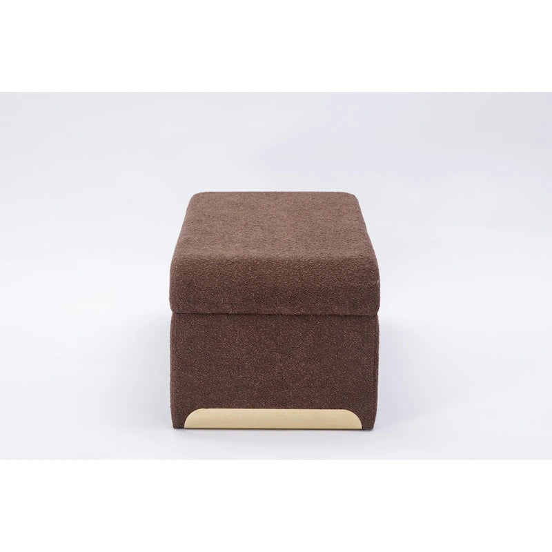 Panca moderna nuova in tessuto Boucle, poggiapiedi, sgabello da camera da letto, panca per scarpe con gambe in metallo dorato