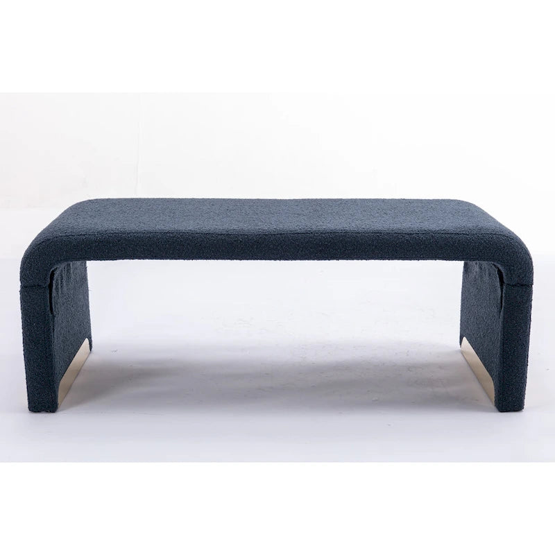 Panca moderna nuova in tessuto Boucle, poggiapiedi, sgabello da camera da letto, panca per scarpe con gambe in metallo dorato