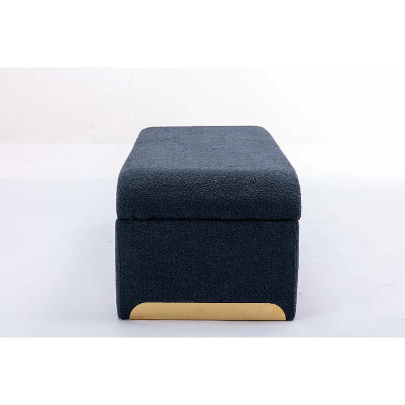 Panca moderna nuova in tessuto Boucle, poggiapiedi, sgabello da camera da letto, panca per scarpe con gambe in metallo dorato