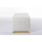 Panca moderna nuova in tessuto Boucle, poggiapiedi, sgabello da camera da letto, panca per scarpe con gambe in metallo dorato