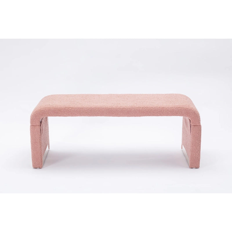 Panca moderna nuova in tessuto Boucle, poggiapiedi, sgabello da camera da letto, panca per scarpe con gambe in metallo dorato