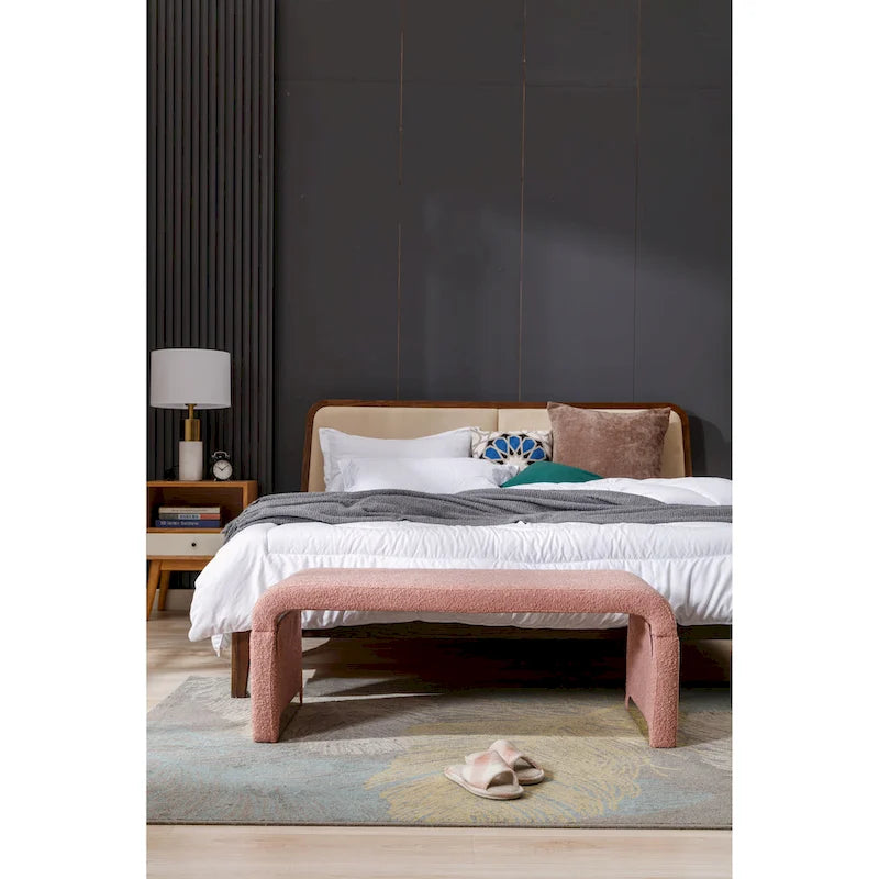 Panca moderna nuova in tessuto Boucle, poggiapiedi, sgabello da camera da letto, panca per scarpe con gambe in metallo dorato