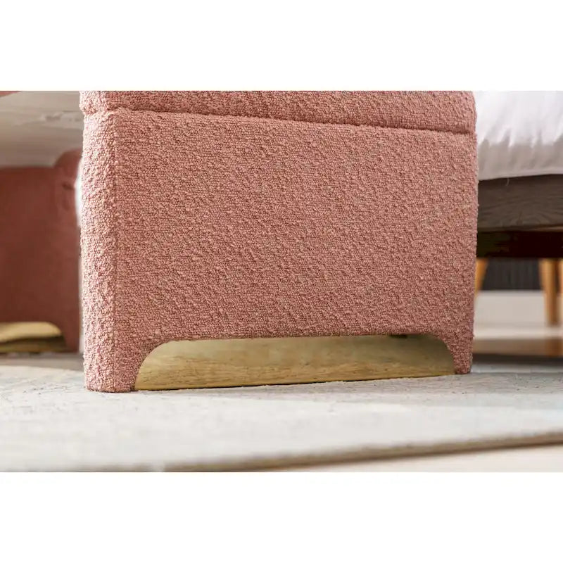 Panca moderna nuova in tessuto Boucle, poggiapiedi, sgabello da camera da letto, panca per scarpe con gambe in metallo dorato