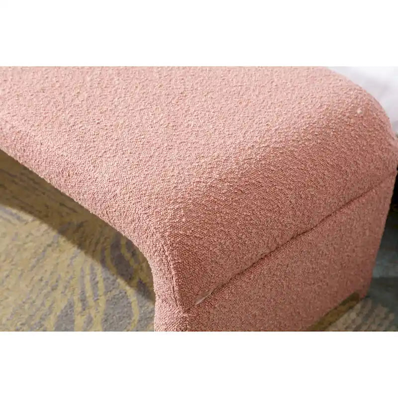Panca moderna nuova in tessuto Boucle, poggiapiedi, sgabello da camera da letto, panca per scarpe con gambe in metallo dorato
