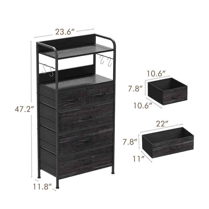 Cassettiera a 5 cassetti per camera da letto con ripiano