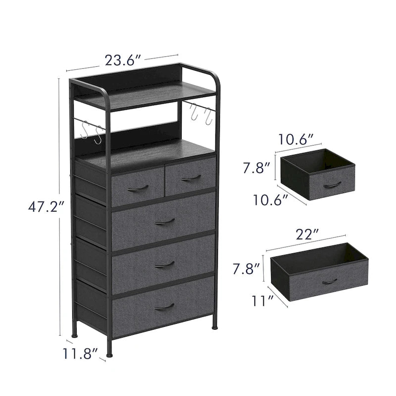 Cassettiera a 5 cassetti per camera da letto con ripiano