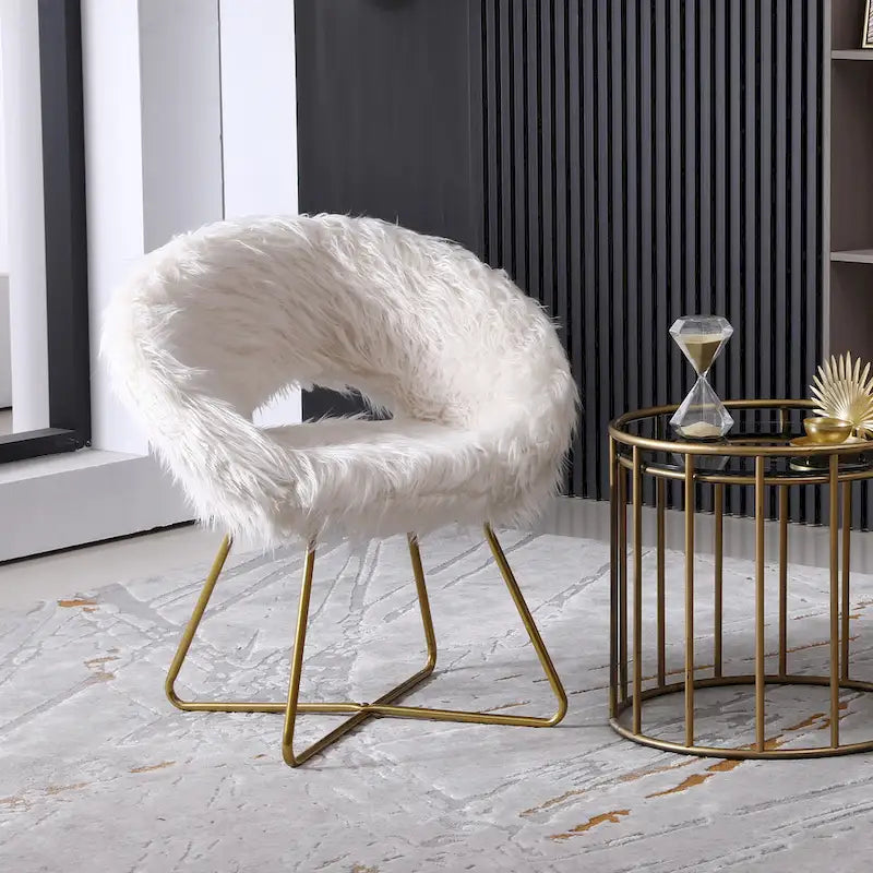  Slatina Faux Fur Upholstered Accent Chair, White