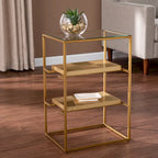  Pantello Glass-Top Side Table w/ Shelving, Brass