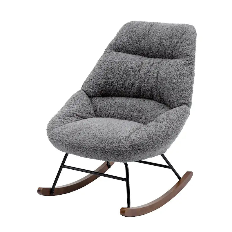 Sedia a dondolo con seduta imbottita capitonné rivestita in Bouclé