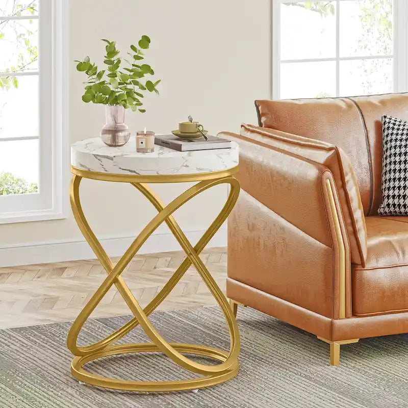 Tavolino moderno rotondo da 19 pollici con struttura in metallo per divano, salotto, camera da letto