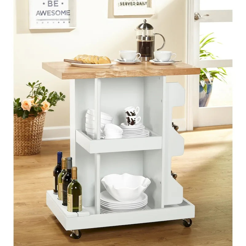 Carrello da Cucina su Ruote con Portabottiglie