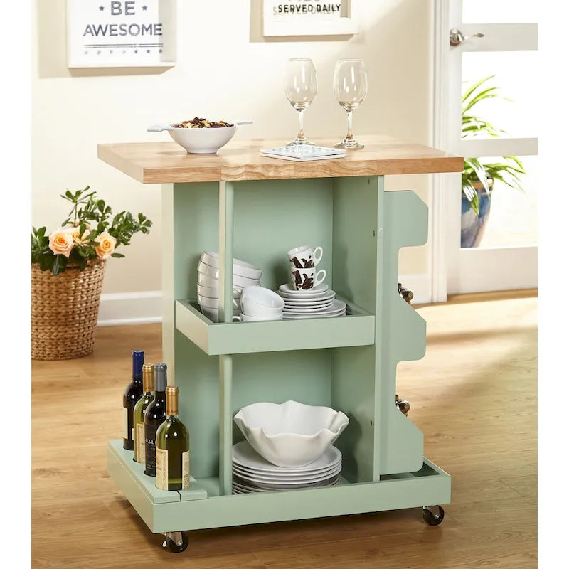 Carrello da Cucina su Ruote con Portabottiglie