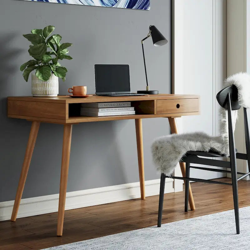  Parker Walnut Desk with Open Storage and Small Drawer