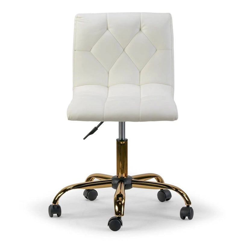 Sedia da Ufficio Girevole Color Crema Regolabile in Altezza con Base a Rotelle Dorata