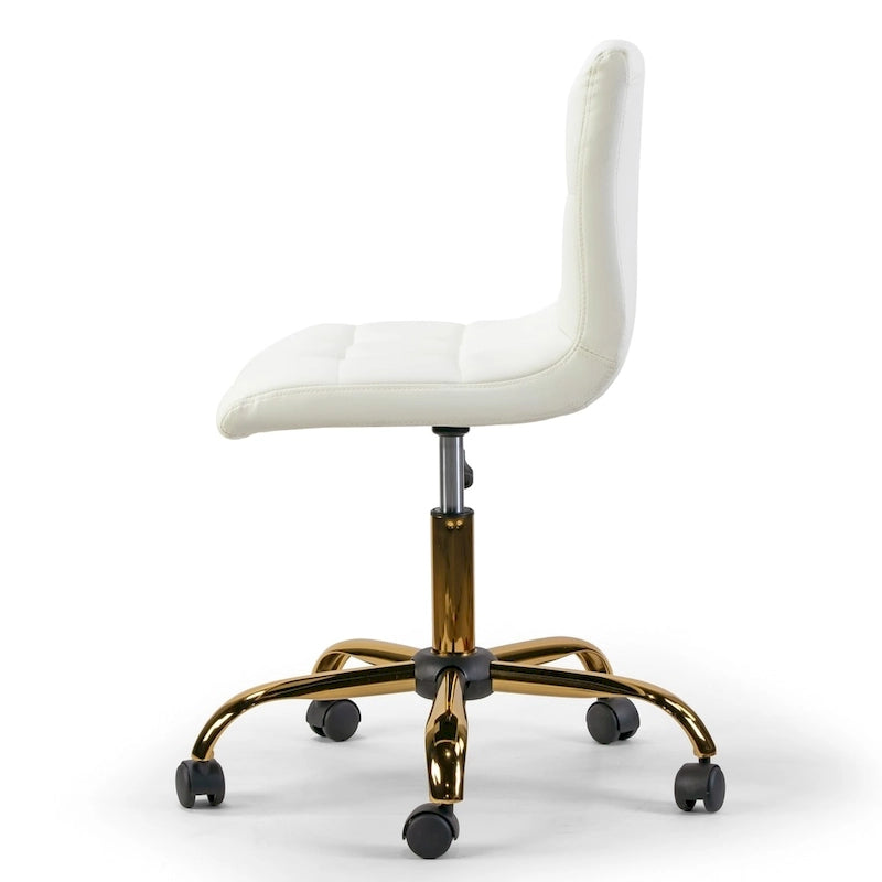 Sedia da Ufficio Girevole Color Crema Regolabile in Altezza con Base a Rotelle Dorata