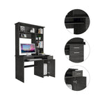 Scrivania con Credenza, 5 Ripiani, Vassoio Tastiera Estraibile, Pannello CPU e Cassetto