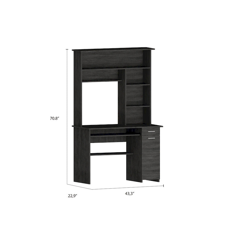 Scrivania con Credenza, 5 Ripiani, Vassoio Tastiera Estraibile, Pannello CPU e Cassetto