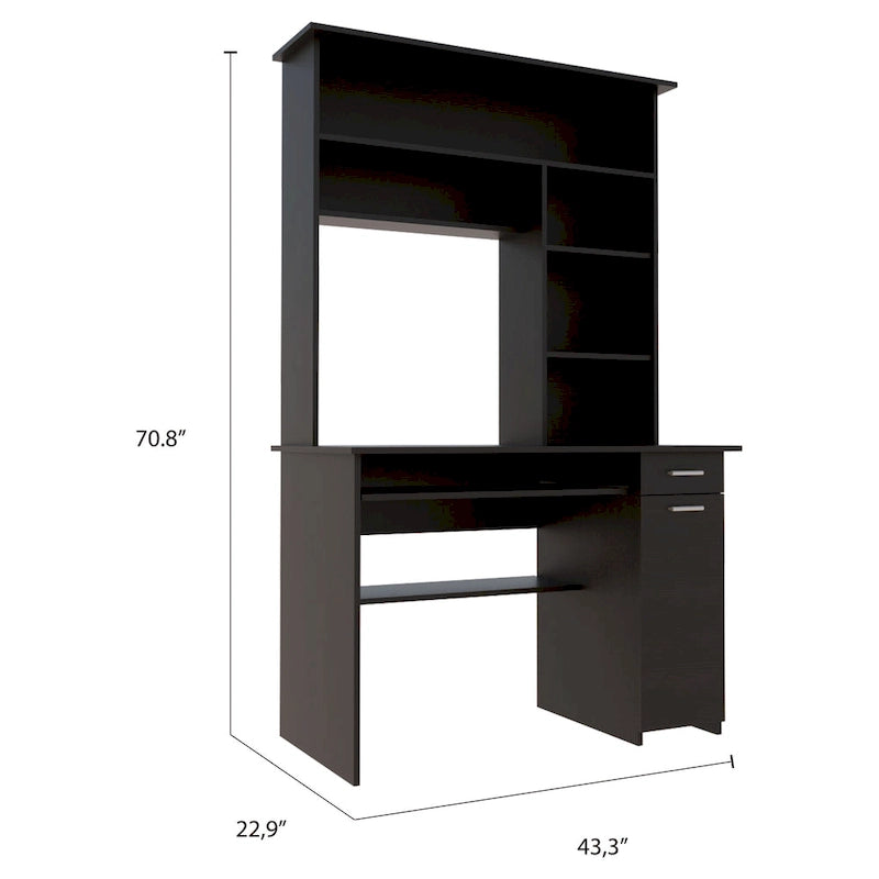 Scrivania con Credenza, 5 Ripiani, Vassoio Tastiera Estraibile, Pannello CPU e Cassetto