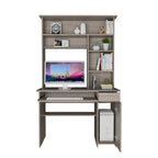 Scrivania con Credenza, 5 Ripiani, Vassoio Tastiera Estraibile, Pannello CPU e Cassetto