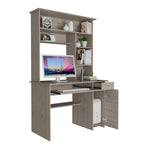 Scrivania con Credenza, 5 Ripiani, Vassoio Tastiera Estraibile, Pannello CPU e Cassetto