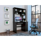 Scrivania con Credenza, 5 Ripiani, Vassoio Tastiera Estraibile, Pannello CPU e Cassetto