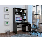 Scrivania con Credenza, 5 Ripiani, Vassoio Tastiera Estraibile, Pannello CPU e Cassetto